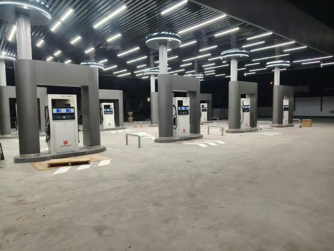 Dispensers lined up at a new station before opening